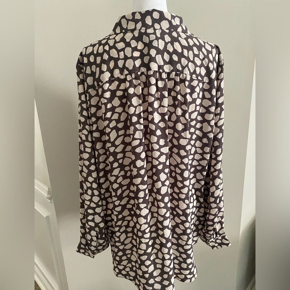 Ann Taylor LOFT Stylish Long Sleeve Brown and Cream Women's Blouse Size L - Picture 7 of 11